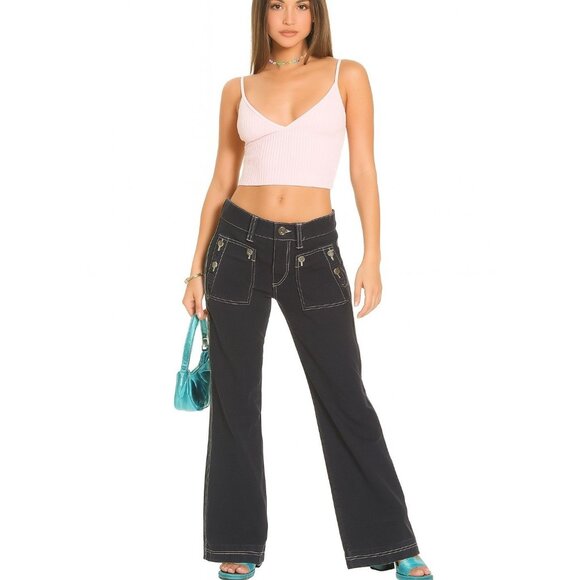 Y2k Diesel Women’s Wide Leg Navy Blue Canvas Pants White Stitching 25x31 - Picture 1 of 7